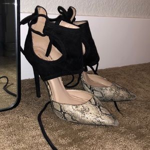 Snake skin point toe heels